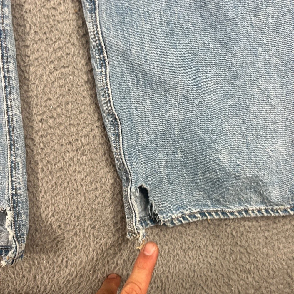 American Eagle Super High Rise Baggy Wide Leg Jeans Womens 8 Blue Distressed - Picture 16 of 16